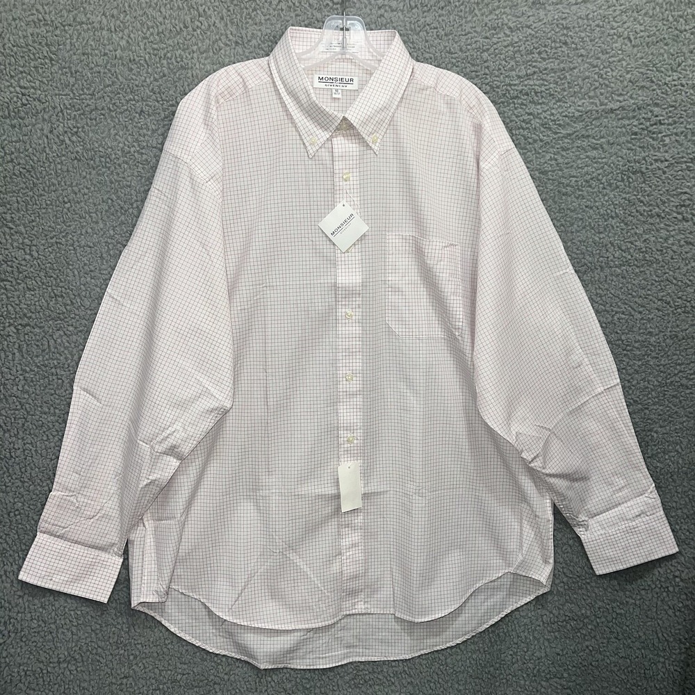 NWT Monsieur by Givenchy Shirt Men's 18-36/37 2XL Burgundy Check Button Up‎